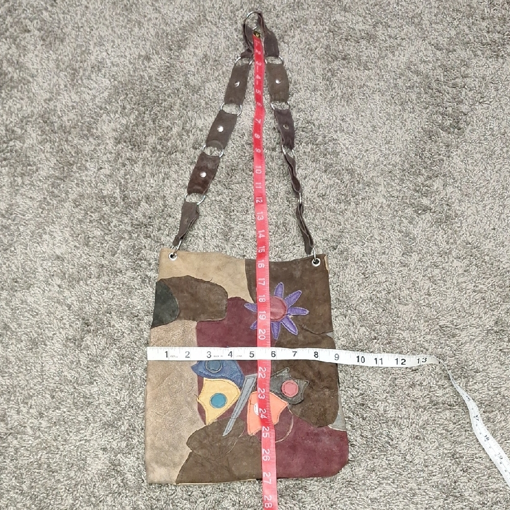 Genuine Leather Made In Spain Butterfly Floral Brown Tan Patchwork Crossbody Bag - Picture 6 of 6